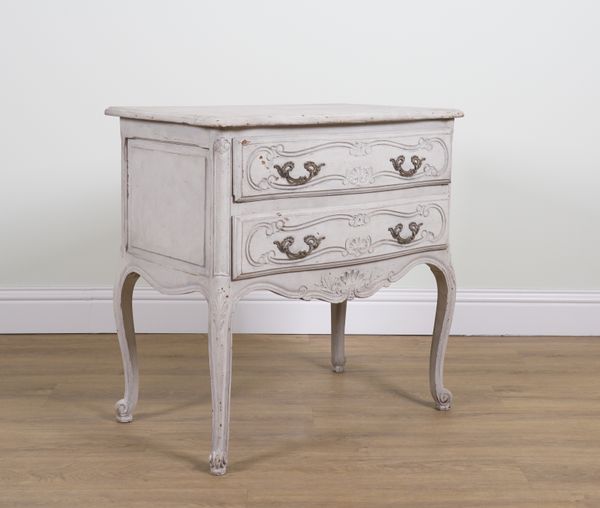 A 19TH CENTURY GREY PAINTED TWO DRAWER COMMODE