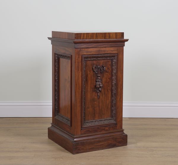 A 19TH CENTURY CARVED MAHOGANY PEDASTAL COAL PURDONIUM