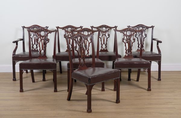 P.E GANE COLLEGE GREEN BRISTOL; A SET OF EIGHT 18TH CENTURY STYLE MAHOGANY DINING CHAIRS (8)