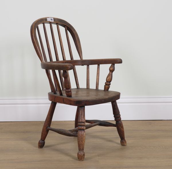 A 19TH CENTURY CHILD'S BEECH AND ASH WINDSOR CHAIR