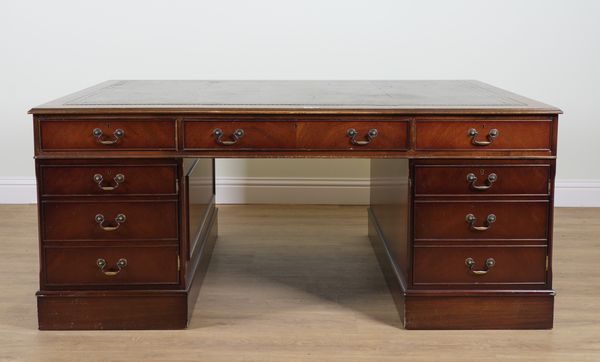 A VICTORIAN STYLE MAHOGANY PARTNER'S NINE DRAWER PEDESTAL DESK