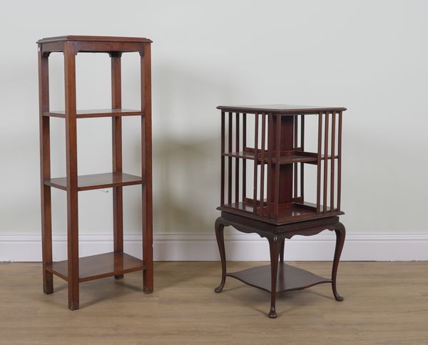 AN EDWARDIAN MAHOGANY REVOLVING BOOKCASE (2)