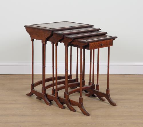 A REGENCY STYLE WALNUT NEST OF FOUR TABLES (4)