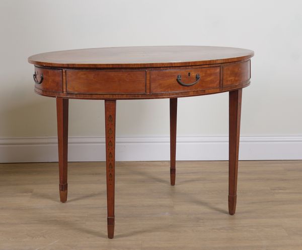 A GEORGE III MARQUETRY INLAID SATINWOOD OVAL CENTRE TABLE