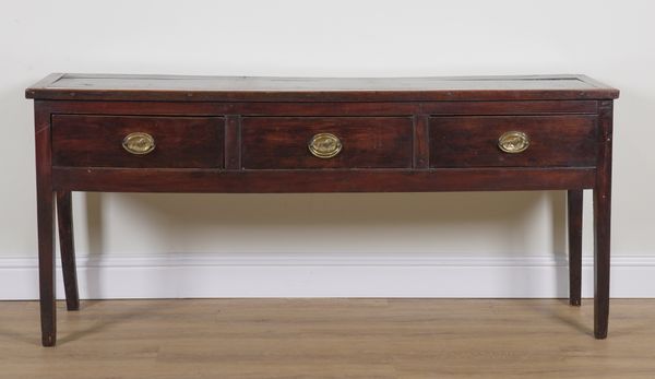 AN 18TH CENTURY OAK THREE DRAWER DRESSER BASE