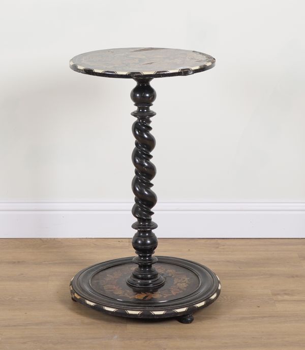 A 19TH CENTURY CONTINENTAL EBONISED MARQUETRY AND BONE INLAID OCCASIONAL TABLE