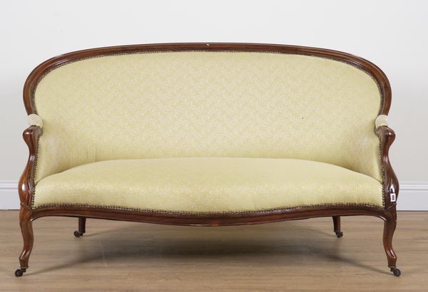 A 19TH CENTURY ROSEWOOD FRAMED SPOON BACK SOFA