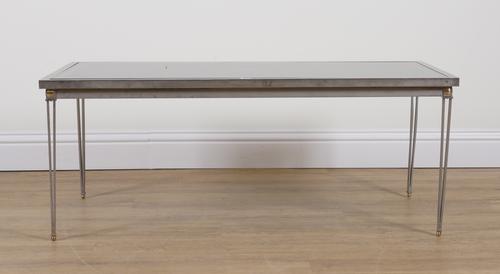 A CHROME AND BLACK GLASS RECTANGULAR COFFEE TABLE