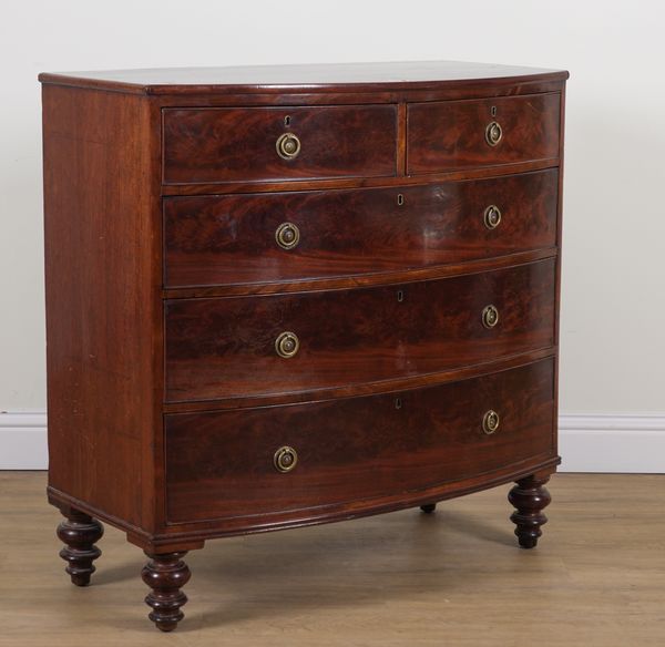 A VICTORIAN MAHOGANY BOWFRONT FIVE DRAWER CHEST