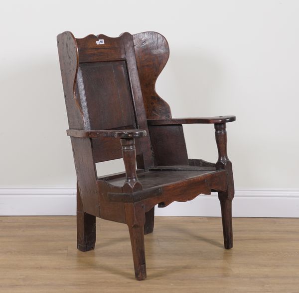 A 17TH CENTURY AND LATER OAK LAMBING CHAIR