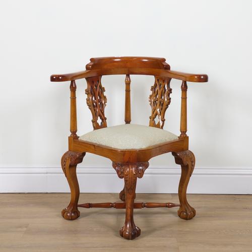 A GEORGE II STYLE WALNUT DOUBLE SPLAT BACK CORNER CHAIR
