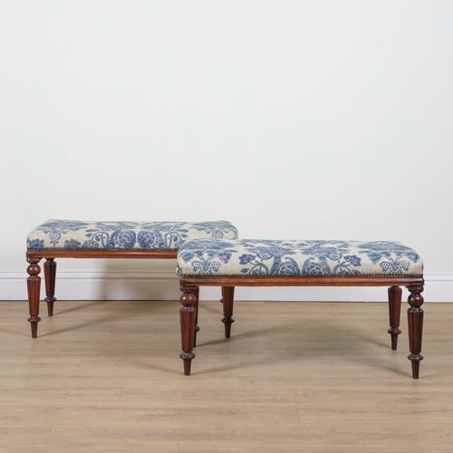 A PAIR OF MAHOGANY FRAMED RECTANGULAR FOOTSTOOLS (2)