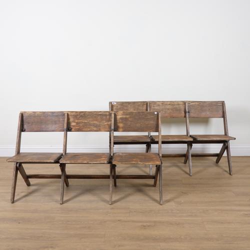 A PAIR OF EARLY 20TH CENTURY OAK FOLDING THREE SEAT BENCHES (2)