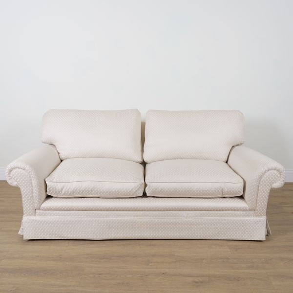 GEORGE SMITH; A CREAM AND LATTICE DECORATED UPHOLSTERED TWO SEAT SOFA