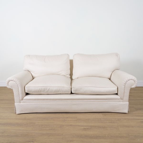 GEORGE SMITH; A CREAM AND LATTICE DECORATED UPHOLSTERED TWO SEAT SOFA