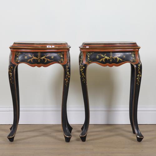 A PAIR OF MID 20TH CENTURY POLYCHROME PAINTED LIFT TOP SIDE TABLES (2)