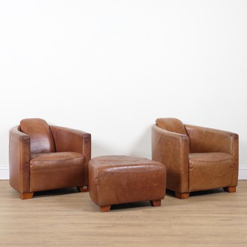 A PAIR OF MODERN TAN LEATHER LOW ARMCHAIRS (3)
