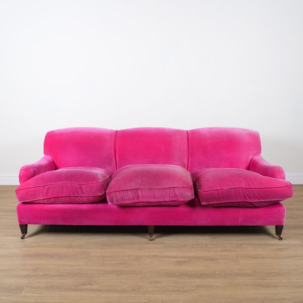 GEORGE SMITH; AN ELECTRIC PINK UPHOLSTERED THREE SEAT SOFA