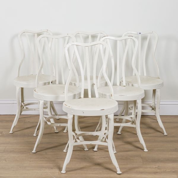 A SET OF SIX MID 20TH CENTURY FRENCH WHITE PAINTED METAL GARDEN CHAIRS (6)