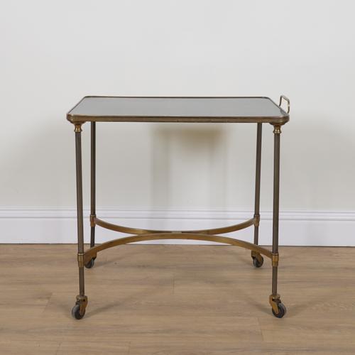 A MID 20TH CENTURY LACQUERED BRASS AND EBONISED DRINKS TROLLEY
