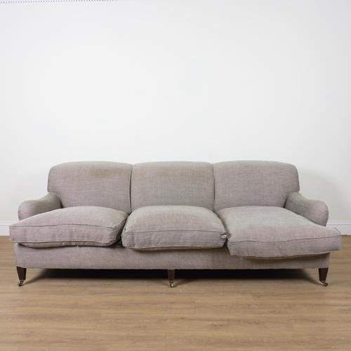 GEORGE SMITH; A DOG TOOTH GREY UPHOLSTERED THREE SEAT SOFA