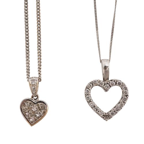 TWO DIAMOND HEART SHAPED PENDANTS WITH NECKCHAINS (4)