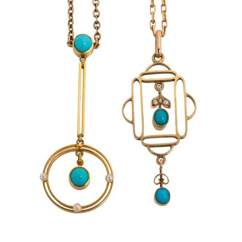 TWO TURQUOISE AND PEARL NECKLACES (3)