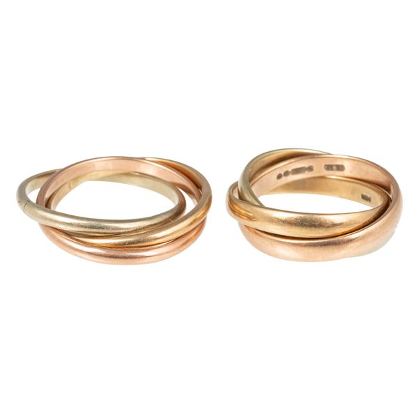 TWO 9CT GOLD TRIPLE BAND RUSSIAN STYLE WEDDING RINGS (2)