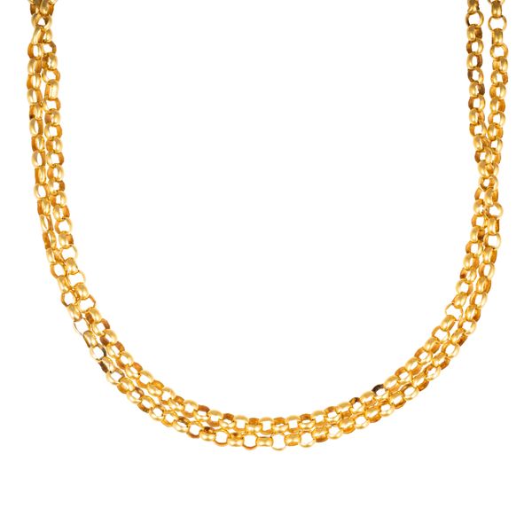A GOLD CIRCULAR LINK LONG CHAIN