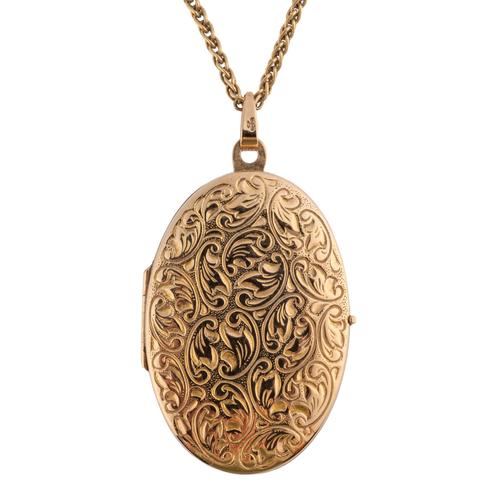 A 9CT GOLD OVAL PENDANT LOCKET WITH A 9CT GOLD NECKCHAIN (2)