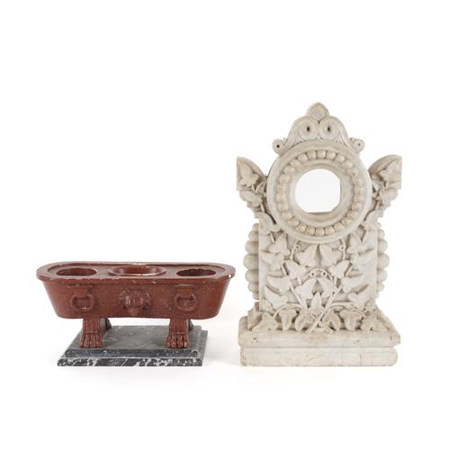 OF GRAND TOUR INTEREST: A SARCOPHAGUS SHAPED FAUX PORYPHRY PLASTER INKWELL AFTER THE ANTIQUE (2)