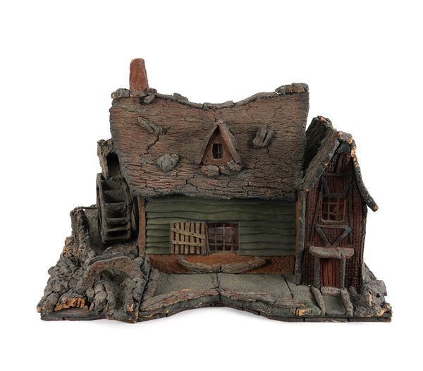 OF FOLK ART INTEREST: A CORK MODEL OF A COTTAGE WITH A WATER WHEEL
