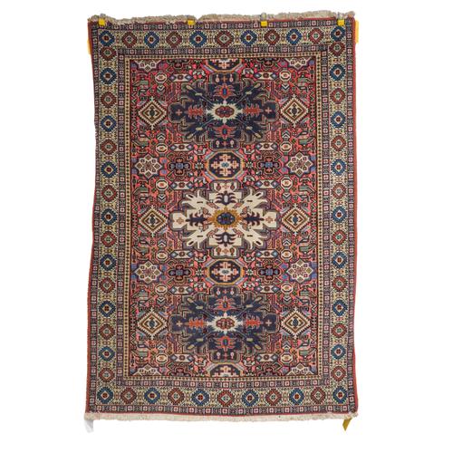 A MAHAL RUG, PERSIAN AND AN INDIAN RUG OF CAUCASIAN DESIGN AND A PERSIAN RUG (3)