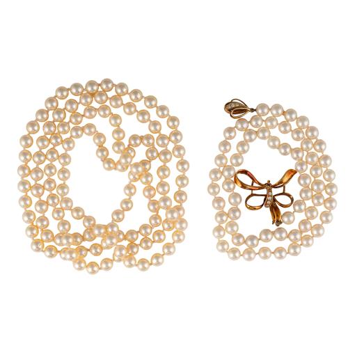 TWO CULTURED PEARL NECKLACES (2)