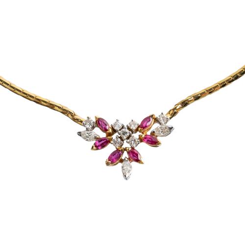 AN 18CT GOLD, RUBY AND DIAMOND NECKLACE