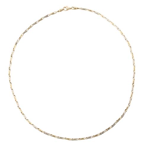 A TWO COLOUR GOLD NECKLACE IN A TWIN BAR LINK DESIGN