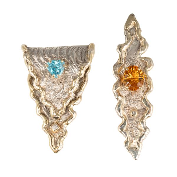 TWO SILVER AND GOLD GEM SET PENDANTS (2)