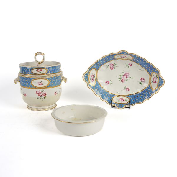 A DERBY ICE PAIL, COVER AND LINER AND A FLUTED LOZENGE- SHAPED DISH FROM THE DUKE OF NORTHUMBERLAND SERVICE