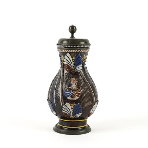 A DIPPOLDISWALDE PEWTER-MOUNTED STONEWARE JUG