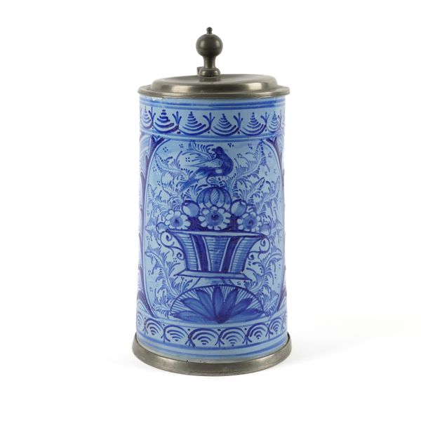 A SALZBURG FAIENCE PEWTER-MOUNTED TANKARD
