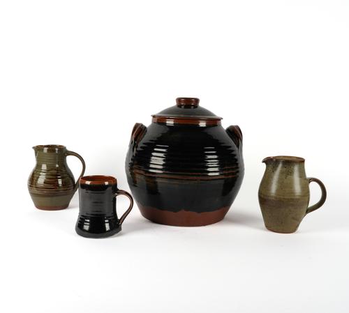 A LARGE CROWAN POTTERY TWO-HANDLED BREAD BIN AND COVER  ( 5)