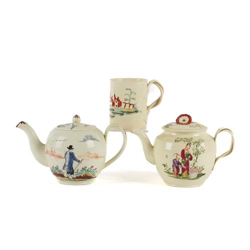 THREE ITEMS OF ENAMELLED CREAMWARE ( 5)