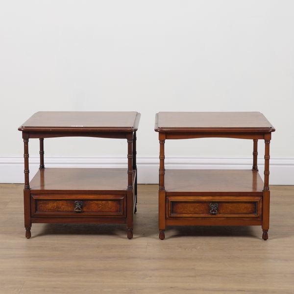 A PAIR OF MAHOGANY TWO TIER SIDE TABLES (2)