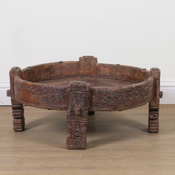 A 19TH CENTURY SPANISH CARVED WALNUT CIRCULAR BRAZIER