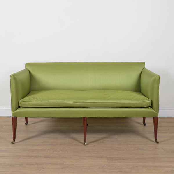 A GEORGE III AND LATER MAHOGANY FRAMED SQUARE BACK SOFA