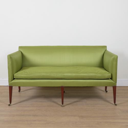 A GEORGE III AND LATER MAHOGANY FRAMED SQUARE BACK SOFA