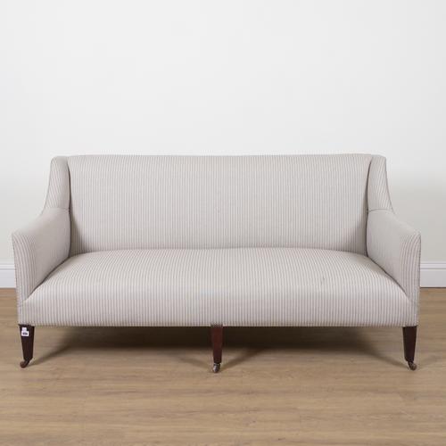 A REGENCY STYLE MAHOGANY FRAMED SQUARE WINGBACK SOFA