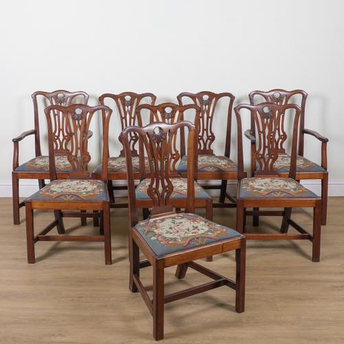 A SET OF EIGHT GEORGE III STYLE MAHOGANY DINING CHAIRS (8)