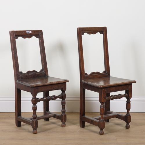 A PAIR OF 17TH CENTURY OAK SQUARE BACK SIDE CHAIRS (2)