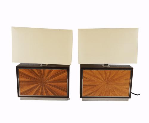 LINLEY: A PAIR OF RADIAL VENEERED RECTANGULAR FORM TABLE LAMPS  (2)